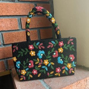 Beaded Floral Bag Purse Vintage